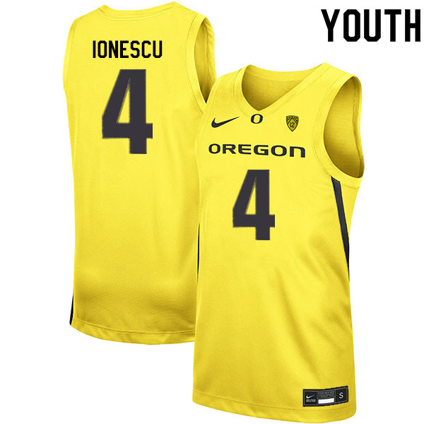 Youth #4 Eddy Ionescu Oregon Ducks College Basketball Jerseys Sale-Yellow